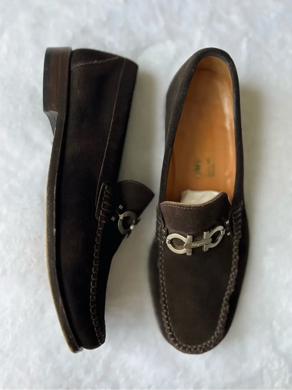 Salvatore Ferragamo Dark Brown Suede Gancini Bit Loafers